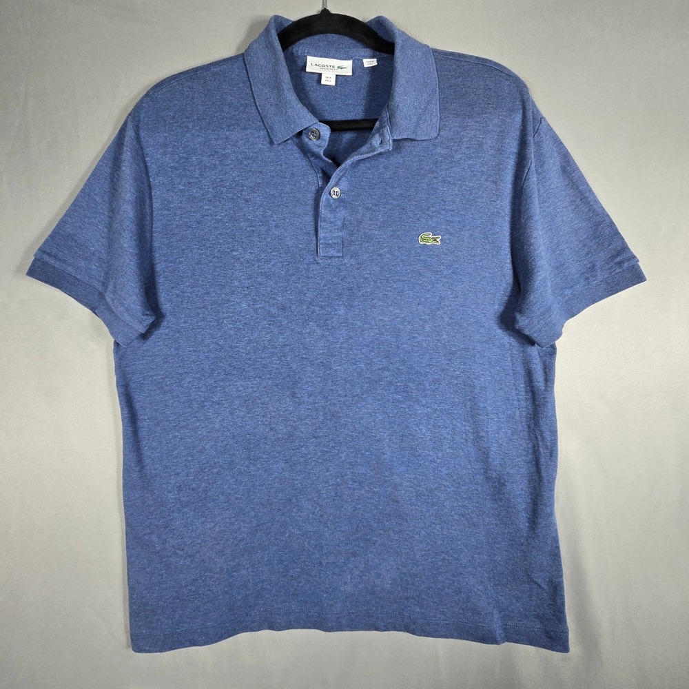 Lacoste Polo Shirt Mens L Blue Regular Fit Short Sleeve Cotton Pique Crocodile